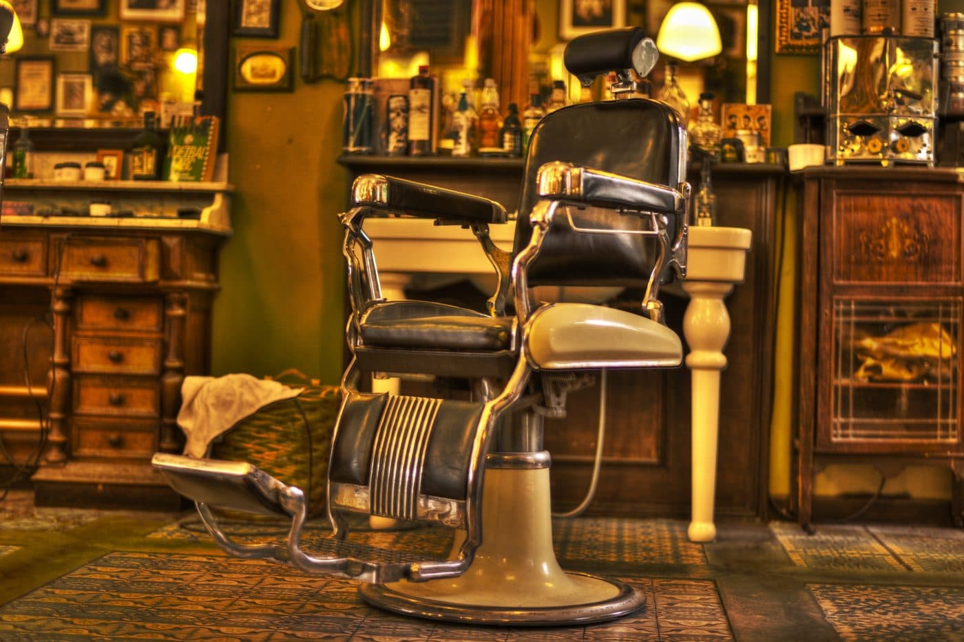 Classic barber chair in a traditional neighborhood shop